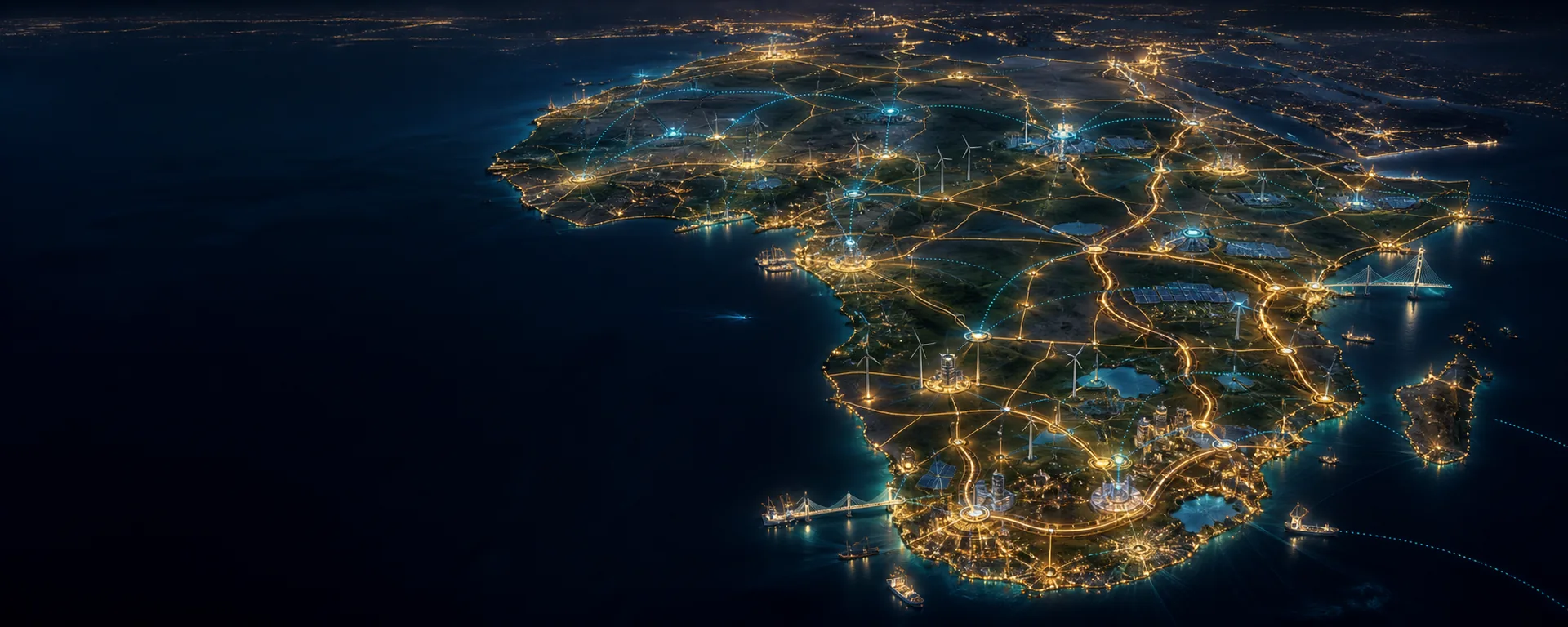 Interconnected infrastructure and economic hubs across the African continent