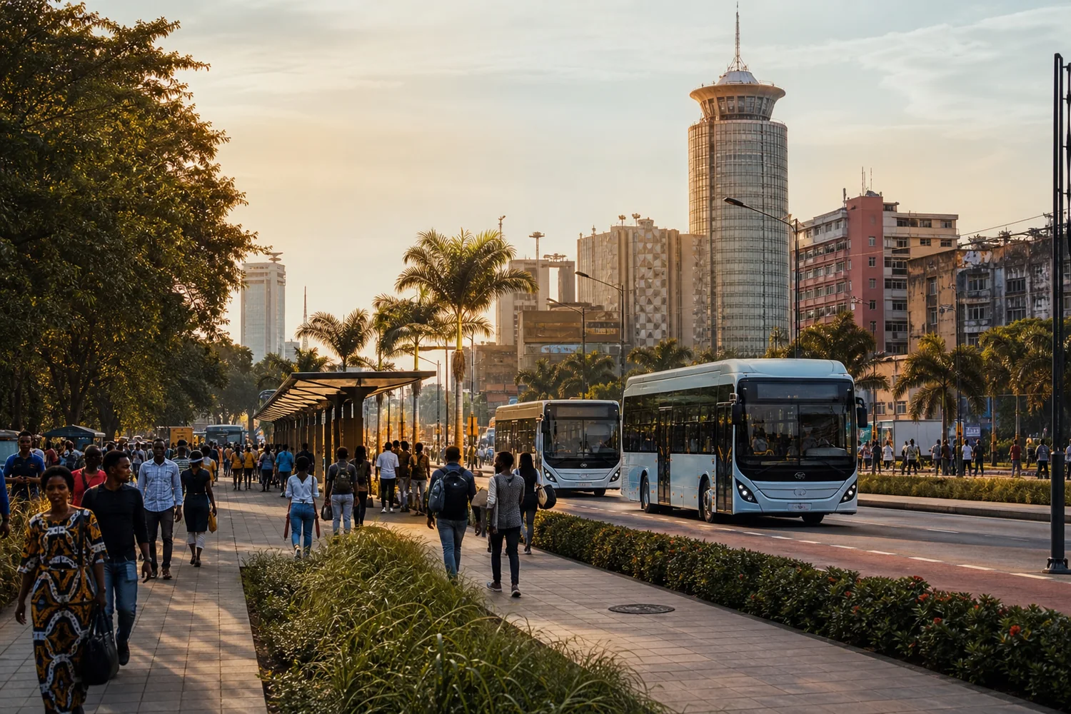 Recognizable Boulevard du 30 Juin in a realistic future Kinshasa